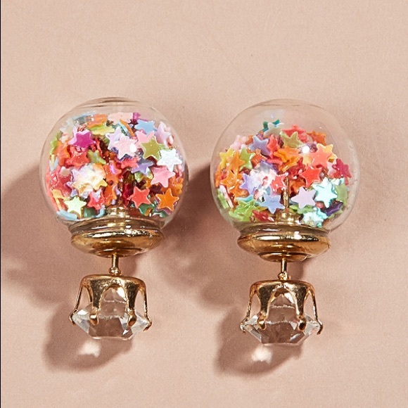Globe Stud Earrings With Star Confetti - Picture 3 of 3